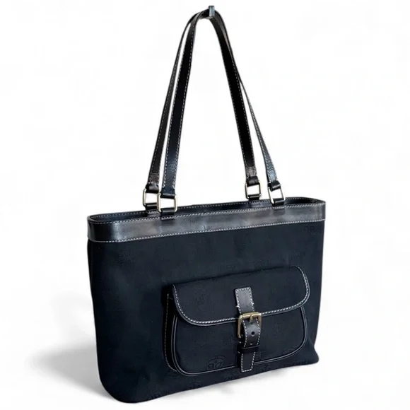 Authentic Dooney & Bourke Black Canvas Tote Bag with Leather Trim! - Picture 3 of 14